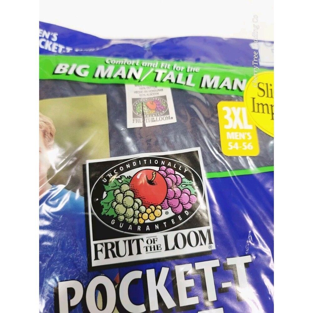 3pk Vintage FRUIT OF THE LOOM Cotton Pocket Tshirt Slightly Imperfect Navy, 3XL - Picture 9 of 10